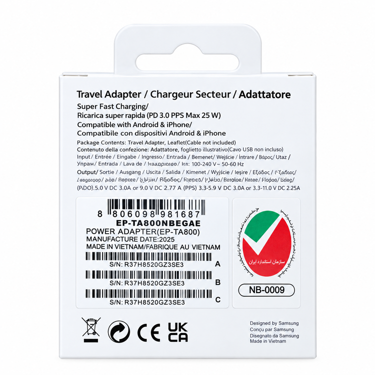شارژر 25w سوپر فست اورجینال مدل EP_TA800